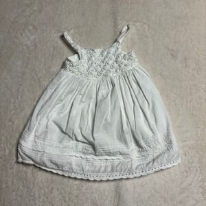 Janie‎ and Jack White Cotton Dress Baby Girl 12-18 Months Floral Crochet Scallop